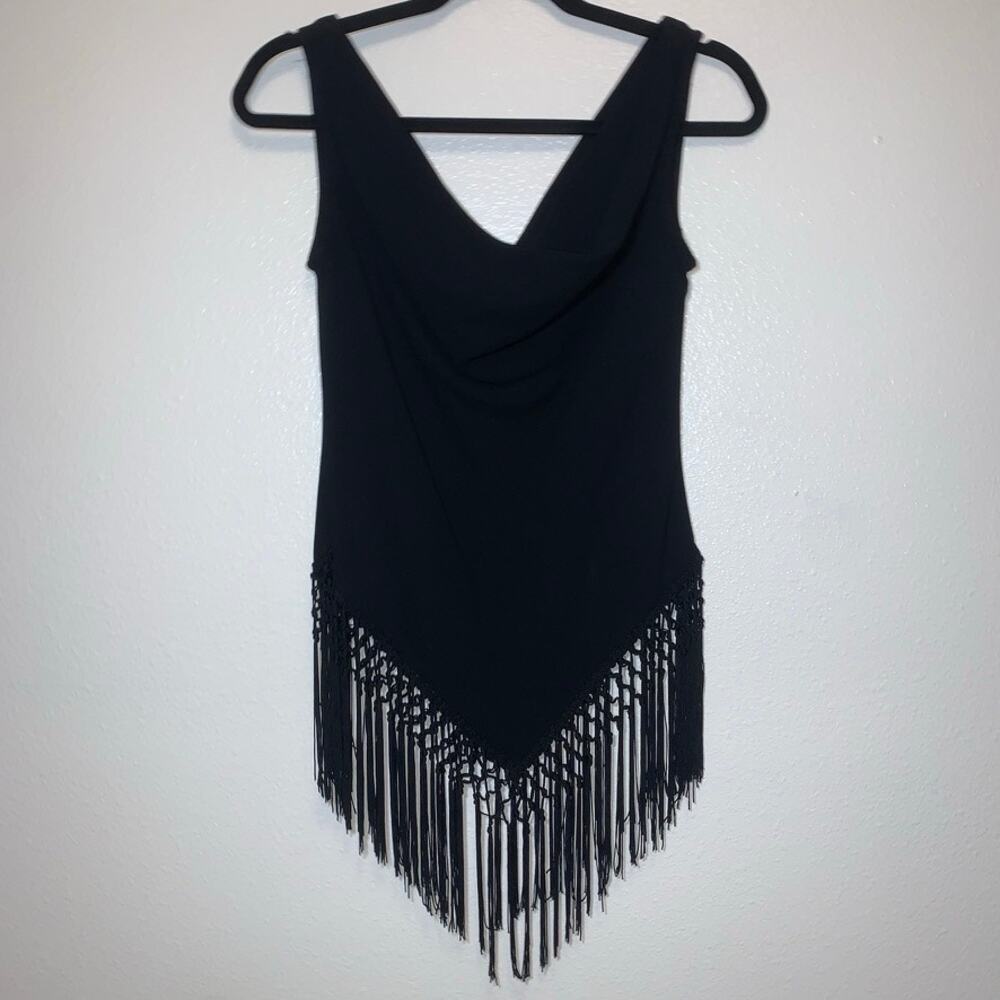 S.L. Fashions Black Tank Top with Fringe